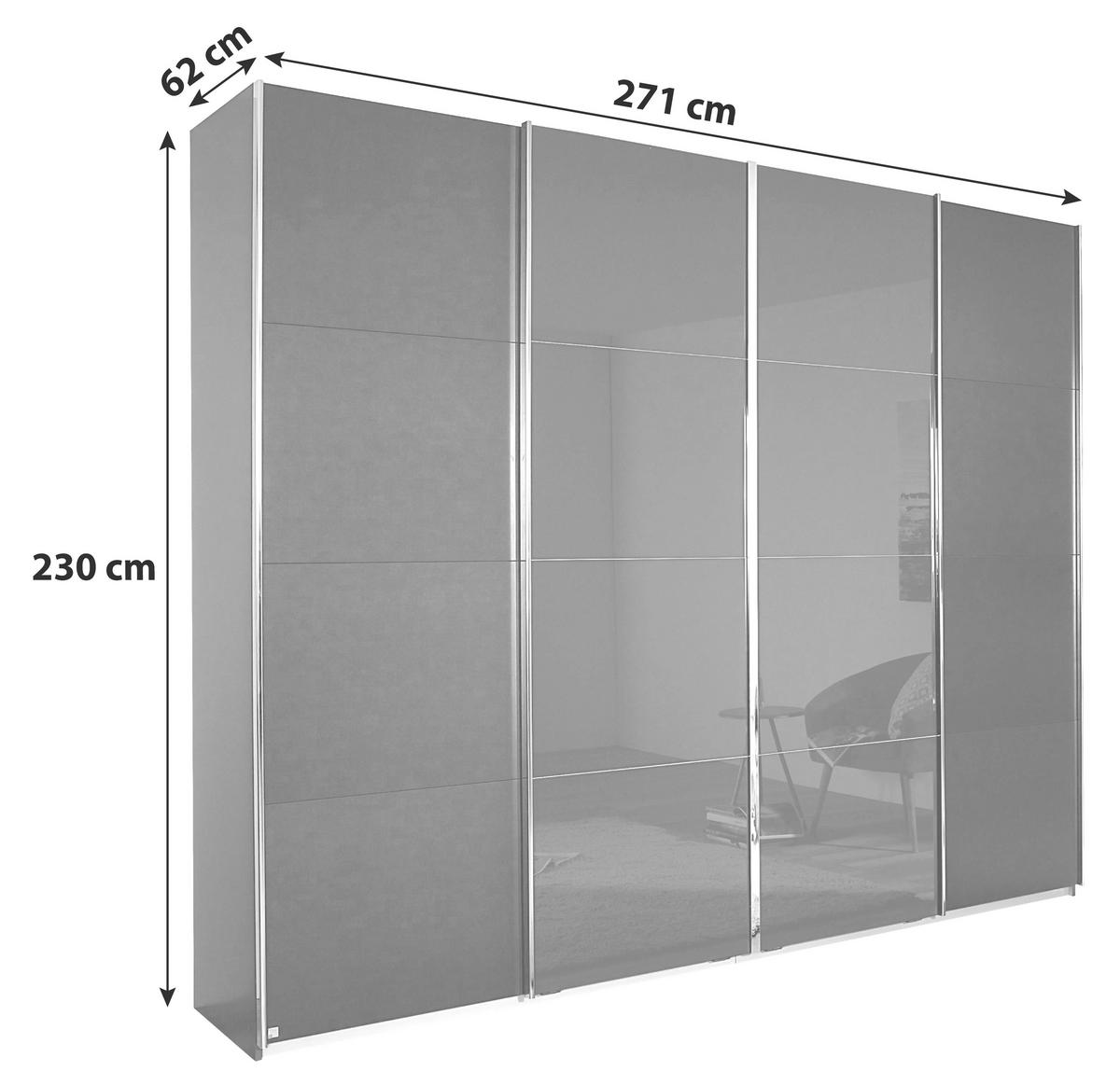 SCHIEBETÜRENSCHRANK 271/230/62 cm 4-türig Graphitfarben, Grau  - Chromfarben/Eichefarben, MODERN, Holzwerkstoff/Metall (271/230/62cm) - Rauch Möbel