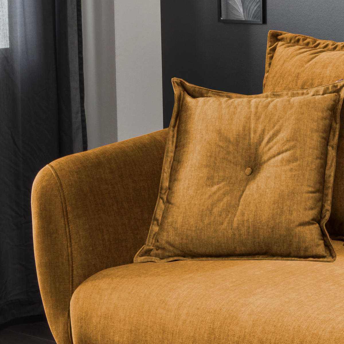 3-SITZER-SOFA in Velours Gelb  - Gelb/Buchefarben, Modern, Holz/Textil (236/94/103cm) - Livetastic