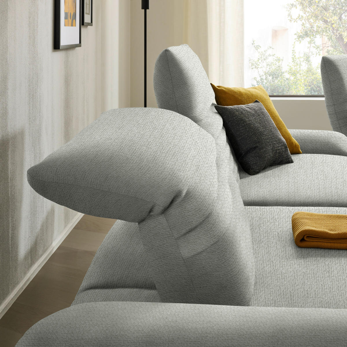 ECKSOFA in Chenille Hellgrau  170-195/280 cm  - Hellgrau/Schwarz, Design, Textil/Metall (170-195/280cm) - Dieter Knoll