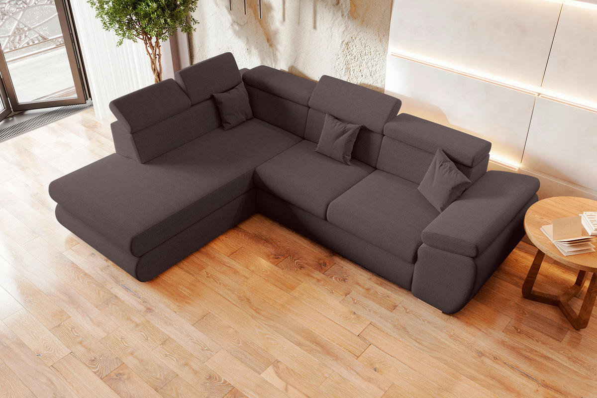 ECKSOFA Graubraun Struktur  - Chromfarben/Graubraun, KONVENTIONELL, Kunststoff/Textil (205/282cm) - Carryhome