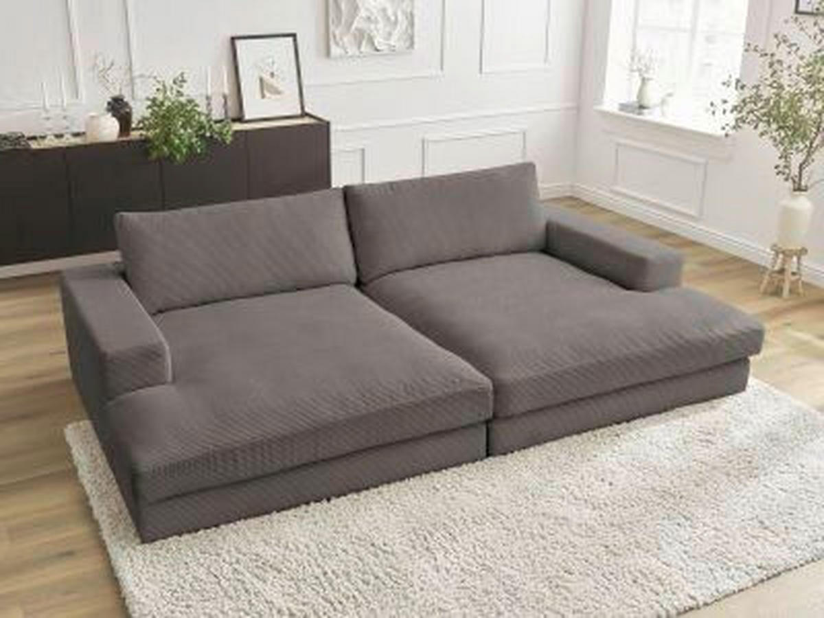 BIGSOFA LEONARD Cord Taupe  - Taupe/Schwarz, MODERN, Kunststoff/Textil (274/77/159cm)