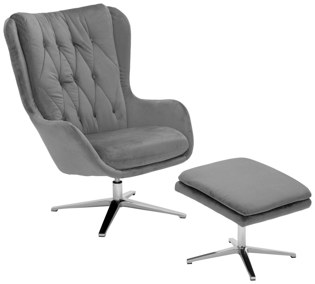 RELAXSESSEL Lesesessel Samt Hocker    - Grau, Design, Metall (73/102/84cm) - MID.YOU