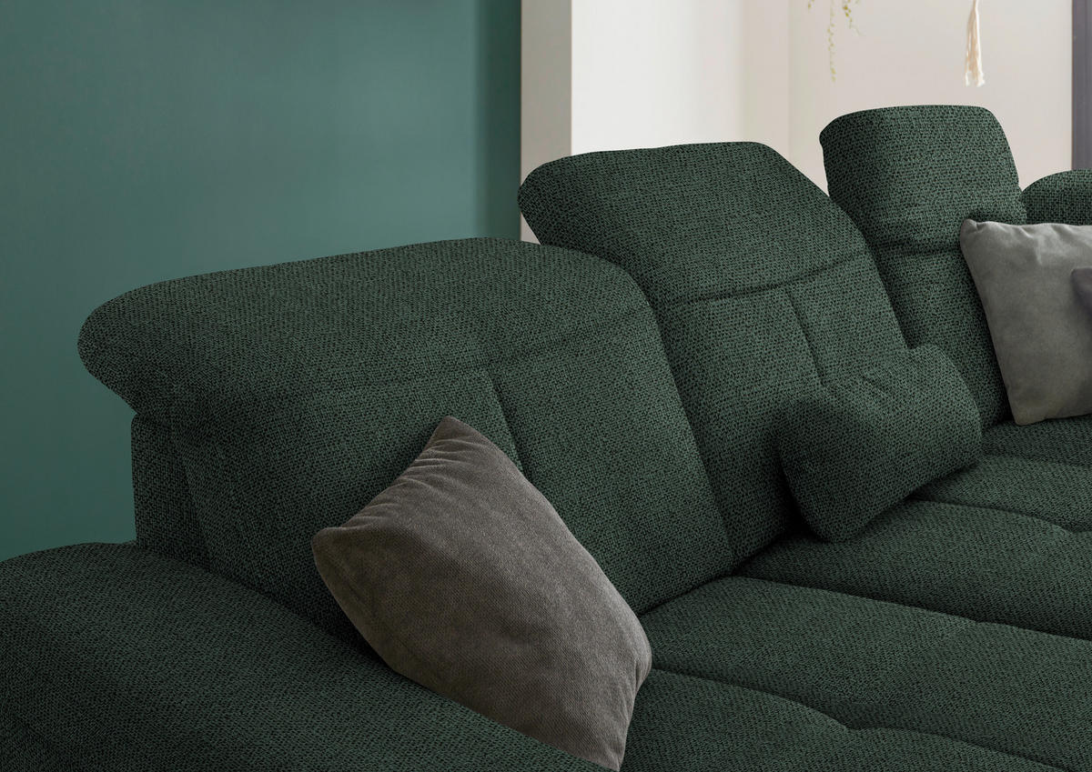ECKSOFA in Flachgewebe Dunkelgrün  - Wildeiche/Dunkelgrün, Natur, Holz/Textil (301/243cm) - Voleo