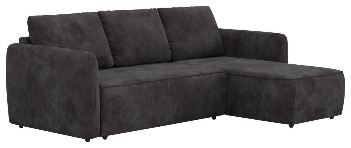 ECKSOFA Chenille Schwarz  - Schwarz, Trend, Kunststoff/Textil (239/170cm) - MID.YOU