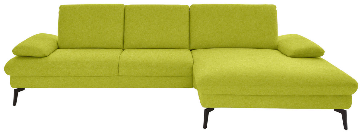 ECKSOFA in Chenille, Mikrofaser Limette  - Limette/Schwarz, Design, Textil/Metall (299/157cm) - Dieter Knoll