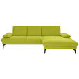 ECKSOFA in Chenille, Mikrofaser Limette  299/157 cm  - Limette/Schwarz, Design, Textil/Metall (299/157cm) - Dieter Knoll