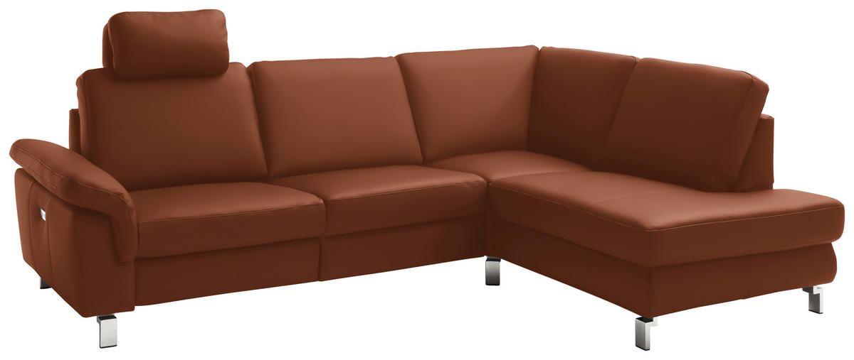 ECKSOFA in Echtleder Braun  - Chromfarben/Braun, Design, Leder/Metall (271/200cm) - Pure Home Lifestyle