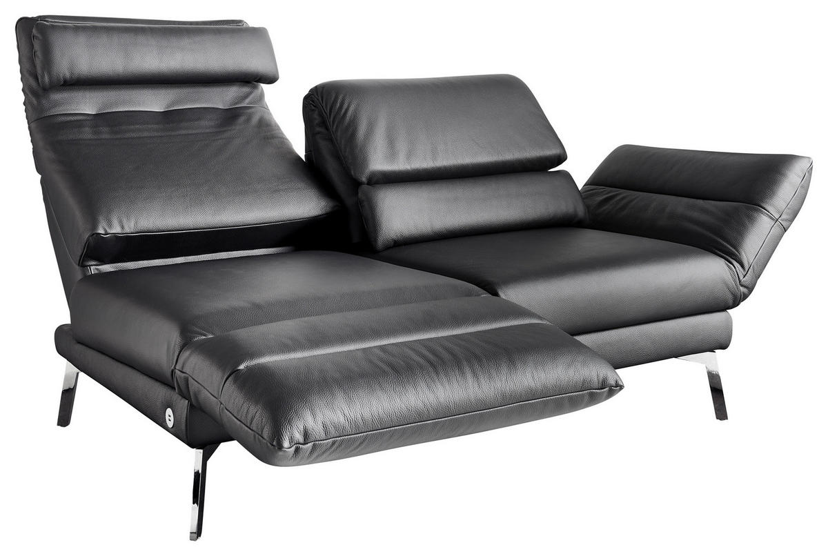 2-SITZER-SOFA in Echtleder Schwarz  - Chromfarben/Schwarz, Design, Leder/Metall (198-246/83/96-187cm) - Dieter Knoll
