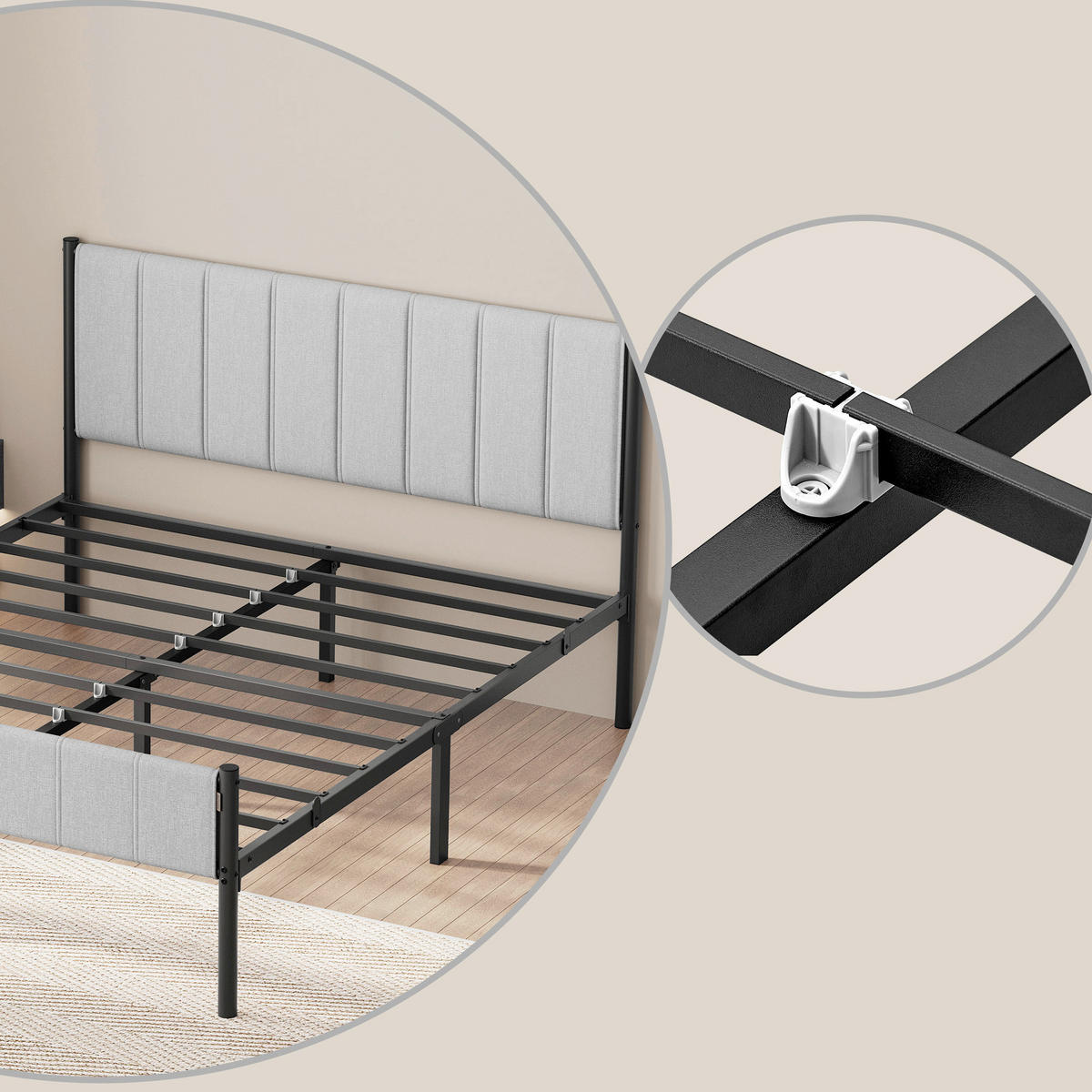 BETT 160/200 cm,  in Grau, Schwarz,  - Schwarz/Grau, Basics, Textil/Metall (160/200cm) - Boxxx