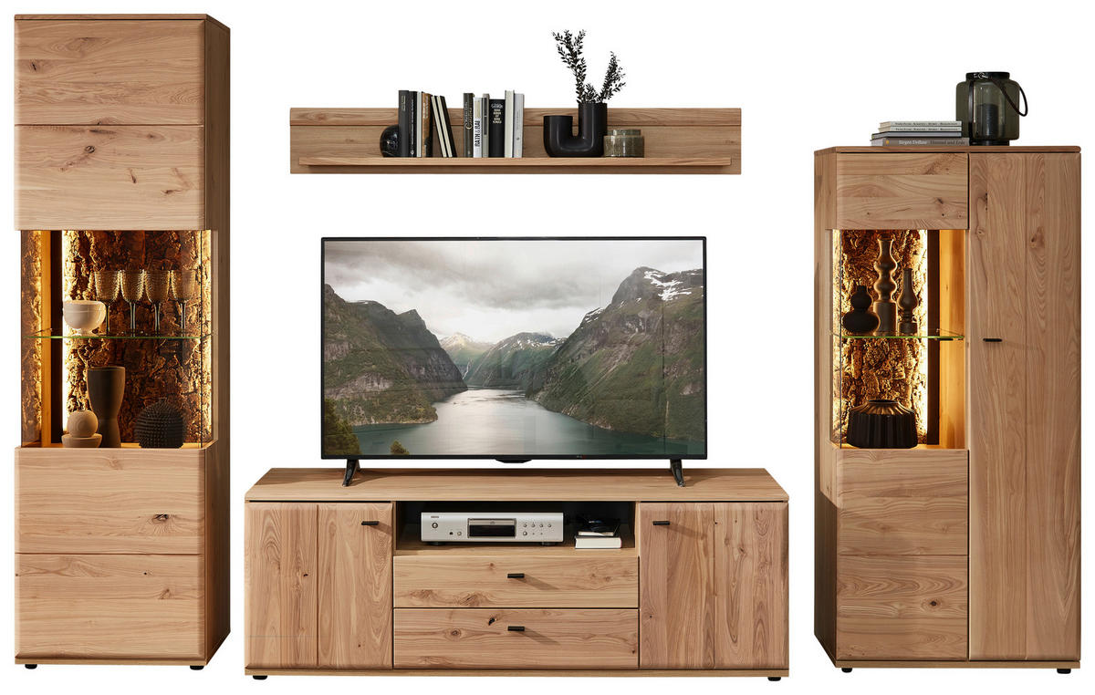 WOHNWAND  in Eschefarben, Braun, Eiche Artisan  331/205/50 cm  - Anthrazit/Eschefarben, Natur, Glas/Holz (331/205/50cm) - Linea Natura