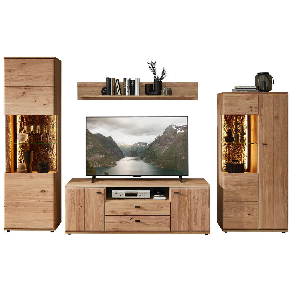 Thumbnail - Cantus Wohnwand, Braun, Esche, Eiche Artisan, Metall, 4-teilig, Esche, Kork, massiv, 15 Fächer, 2 Schublade(n) Schublade...