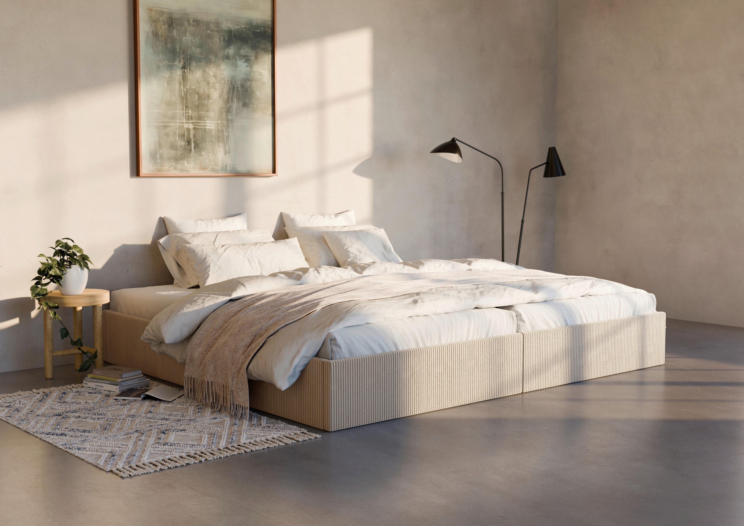 POLSTERBETT 240/200 cm,  in Cappuccino, Lattenrost, Bettkasten,  - Schwarz/Cappuccino, Design, Holz/Textil (240/200cm) - Boxxx