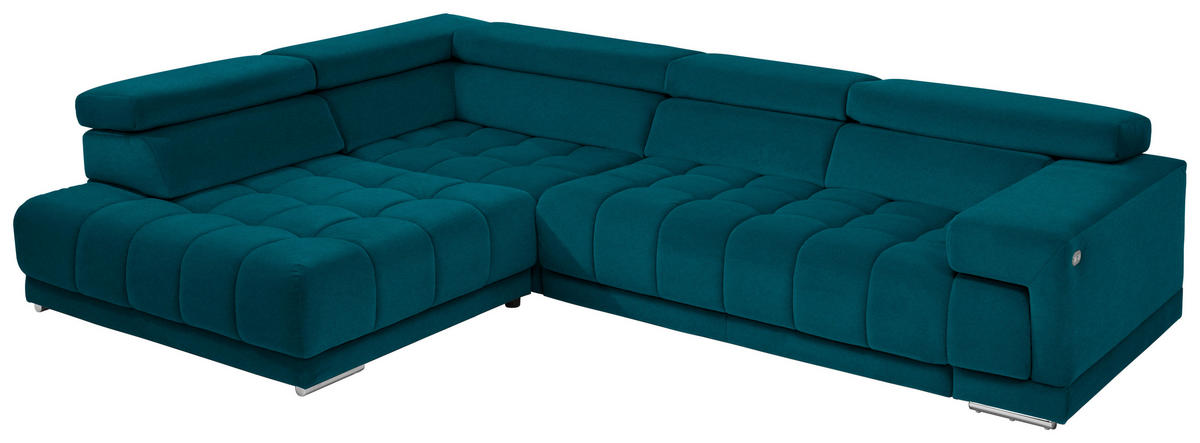 ECKSOFA Petrol Mikrofaser  - Chromfarben/Petrol, Design, Textil/Metall (222/326cm) - Beldomo Speed