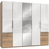 DREHTÜRENSCHRANK 250/216/58 cm 5-türig Eichefarben, Weiß  - Chromfarben/Eichefarben, MODERN, Glas/Holzwerkstoff (250/216/58cm) - MID.YOU