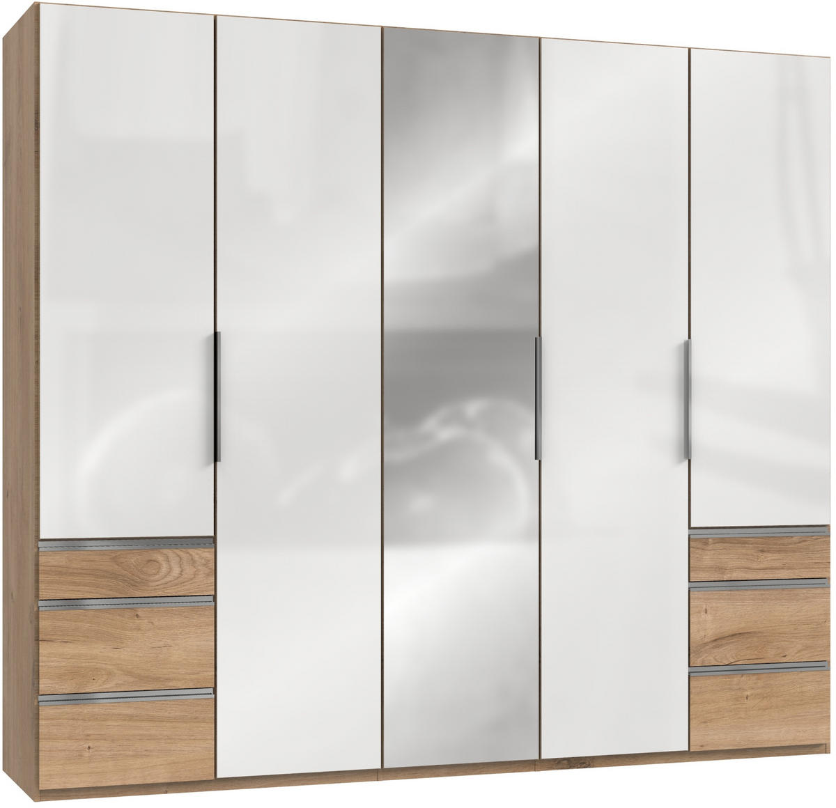 DREHTÜRENSCHRANK in Weiss, Eichefarben  - Chromfarben/Weiss, Modern, Glas/Holzwerkstoff (250/216/58cm) - MID.YOU