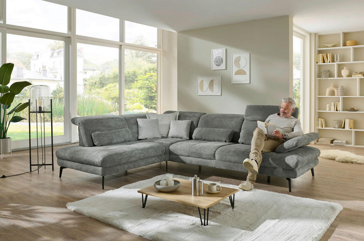 ECKSOFA Chenille Grau  - Schwarz/Grau, Design, Textil/Metall (236/311cm) - Beldomo System