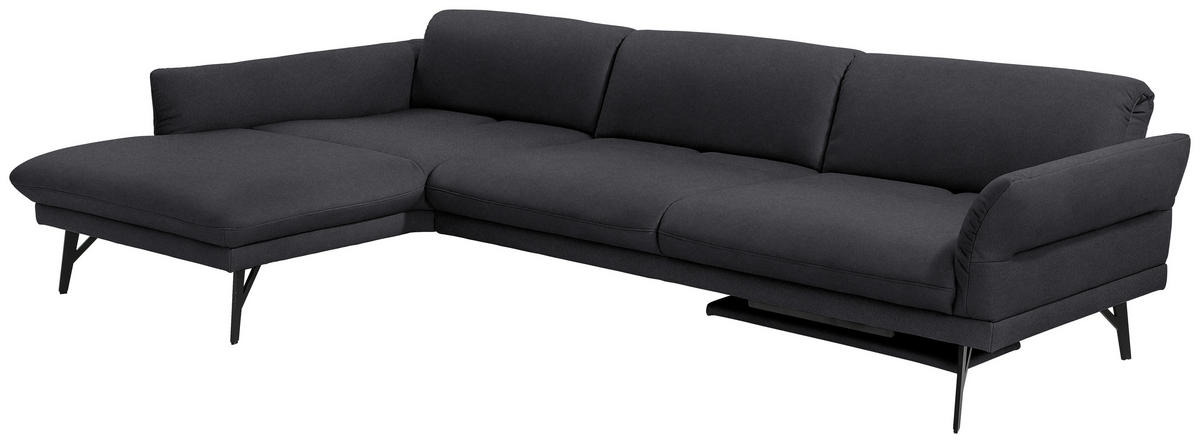 ECKSOFA Posh in Echtleder Anthrazit  173/308 cm  - Anthrazit, Design, Leder/Metall (173/308cm) - Joop!