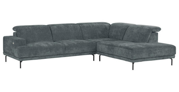 ECKSOFA Grau Chenille Kopfteilverstellung, Sitztiefenverstellung  - Schwarz/Grau, Design, Textil/Metall (307/243cm) - Xora