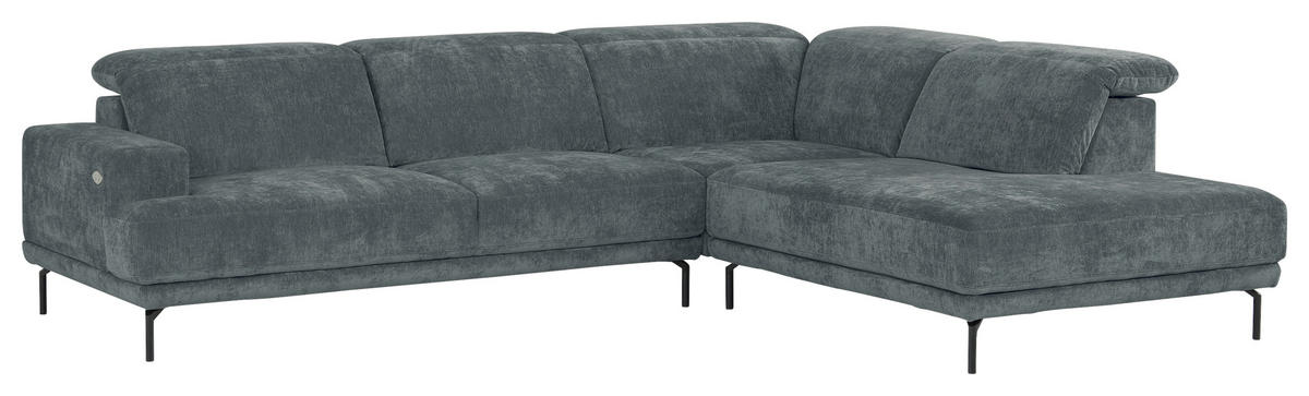 ECKSOFA Grau Chenille Kopfteilverstellung, Sitztiefenverstellung  - Schwarz/Grau, Design, Textil/Metall (307/243cm) - Xora