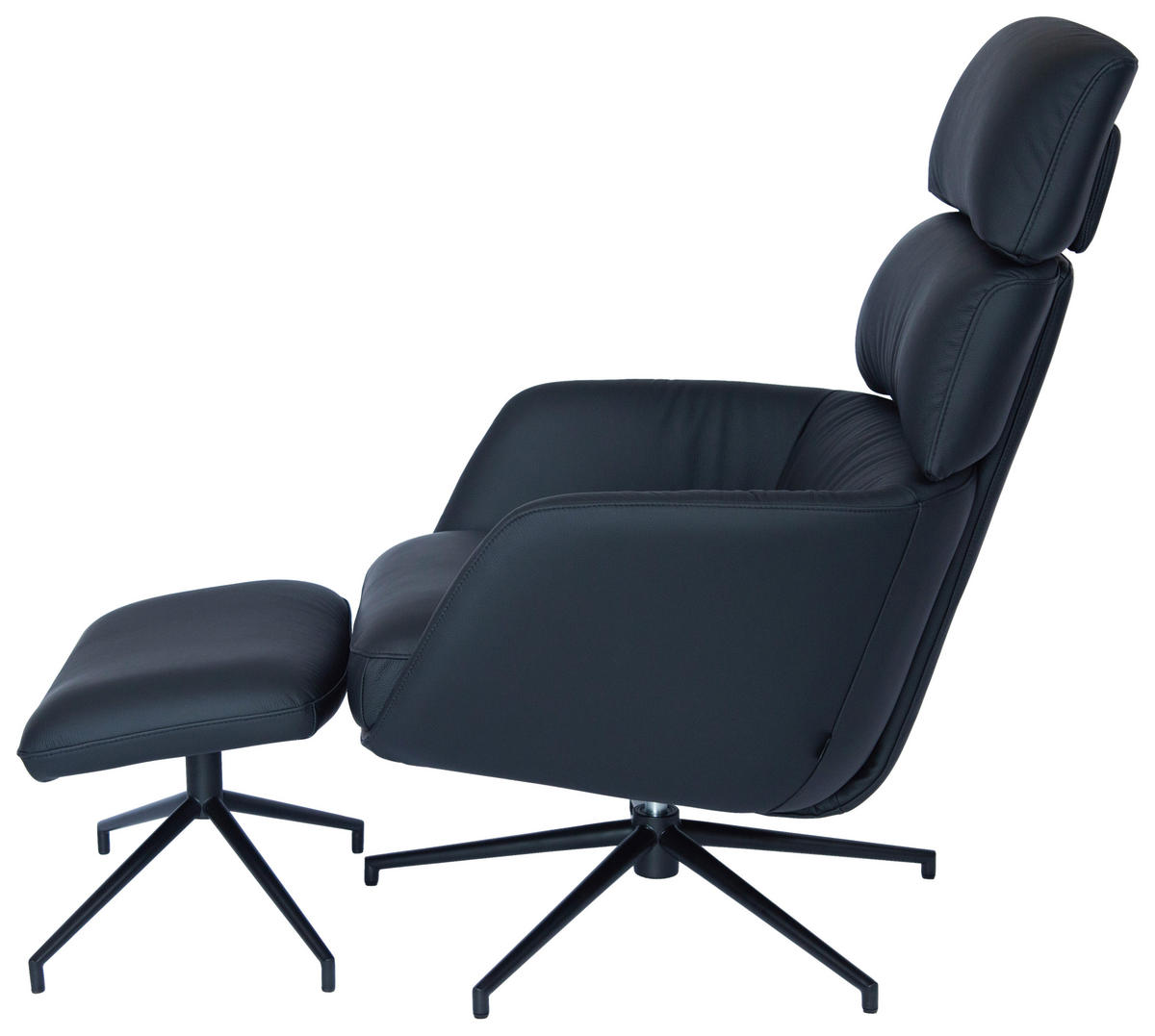 RELAXSESSELSET Echtleder Hocker, Kopfteilverstellung    - Schwarz, Design, Leder/Metall (73/110/87cm) - Dieter Knoll