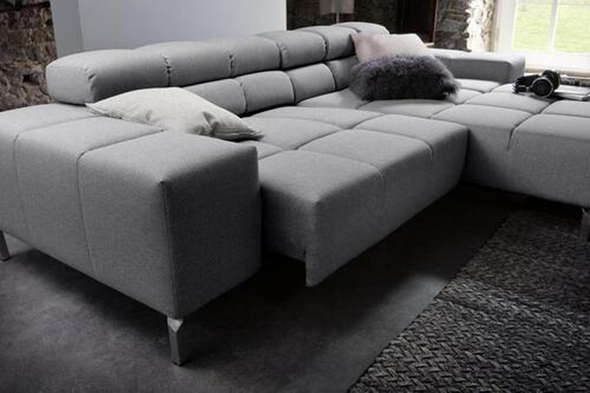 ECKSOFA in Flachgewebe Grau  - Grau, Design, Textil/Metall (280/178cm) - Hom`in
