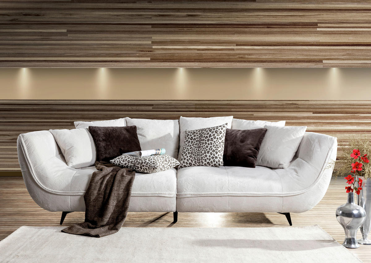 BIGSOFA Flachgewebe Creme  - Dunkelbraun/Beige, Design, Textil/Metall (275/80/123cm) - Lomoco