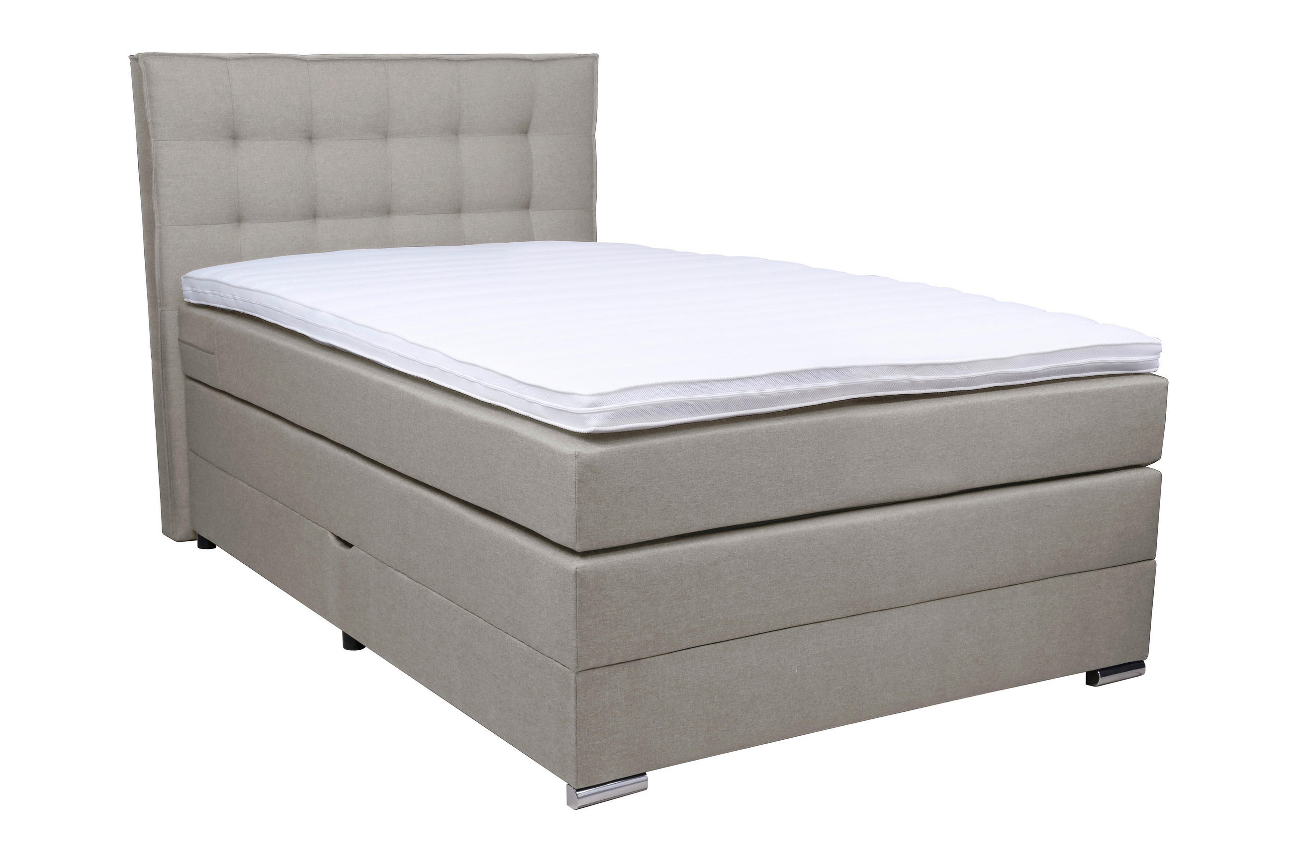 BOXSPRINGBETT 140/200 cm,  in Grau, Matratze, Bettkasten, Topper, H4 = sehr fest  - Chromfarben/Schwarz, KONVENTIONELL, Kunststoff/Textil (140/200cm) - Boxxx