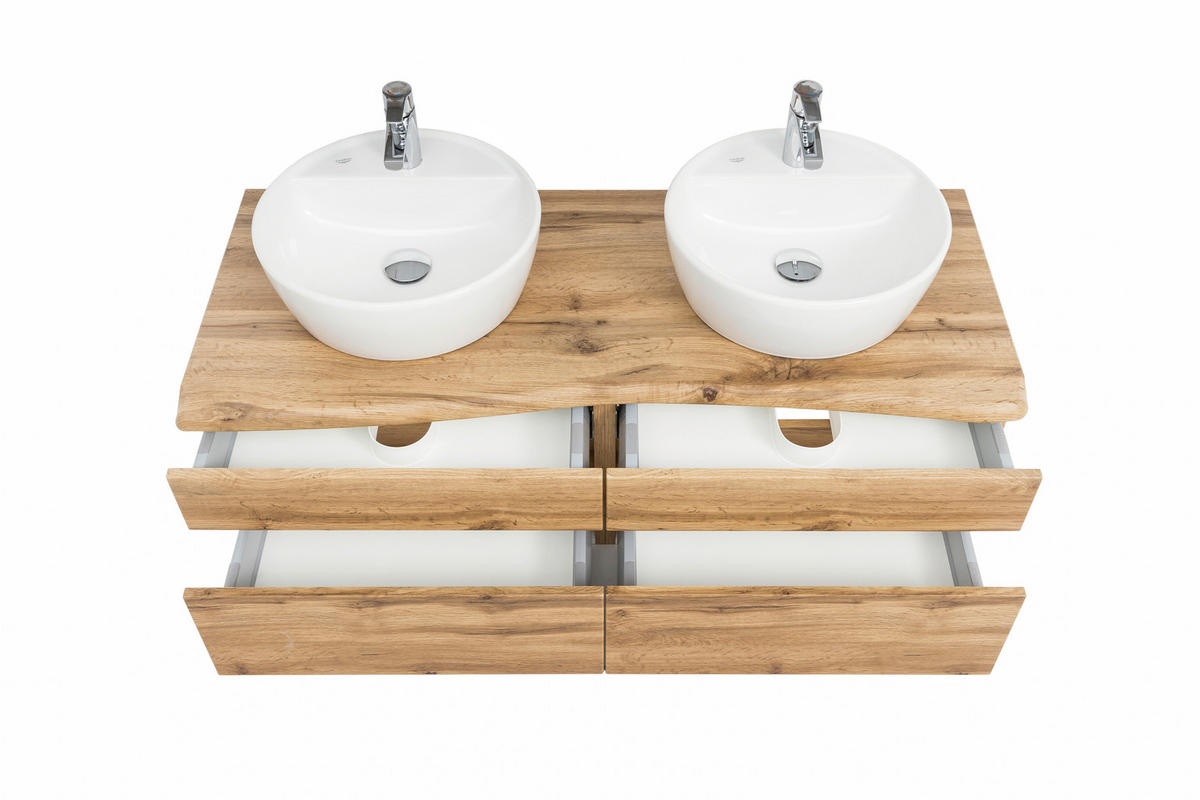 WASCHTISCHKOMBI 121 cm  - Eiche Wotan/Weiß, Natur, Keramik/Holzwerkstoff (121cm) - Xora