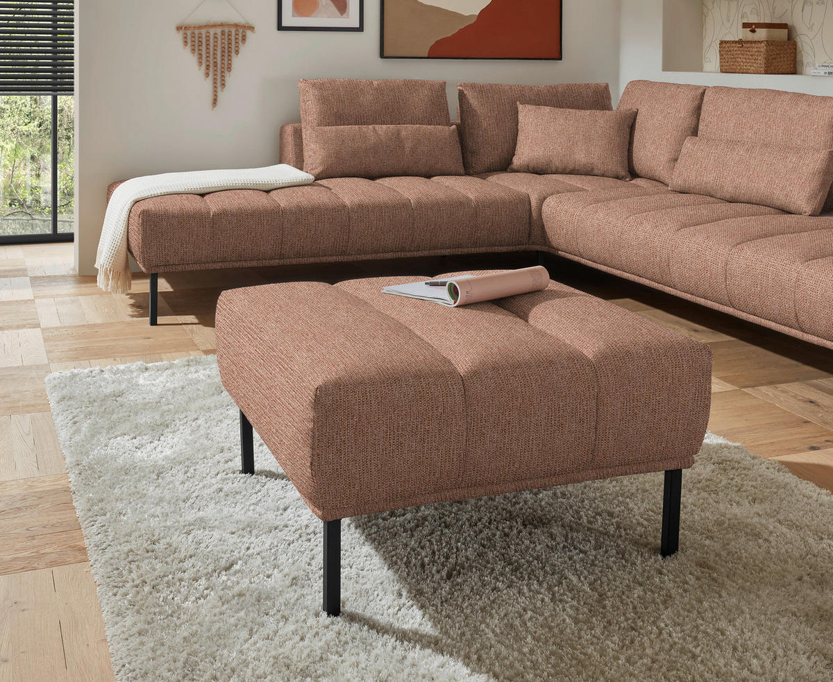ECKSOFA Flachgewebe Aprikose  - Aprikose/Schwarz, Design, Textil/Metall (270/308cm) - Pure Home Lifestyle