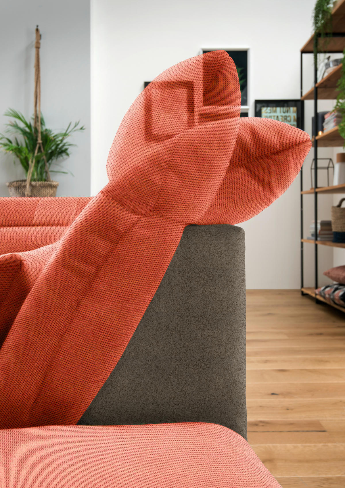 WOHNLANDSCHAFT in Mikrofaser Orange  - Chromfarben/Orange, Design, Kunststoff/Textil (211/350/204cm) - Xora
