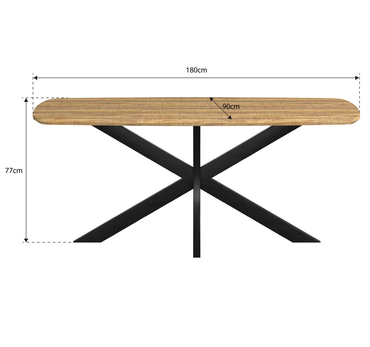 ESSTISCH Holz, Metall  - Beigebraun/Schwarz, Konventionell, Holz/Metall (180/77/90cm) - MID.YOU
