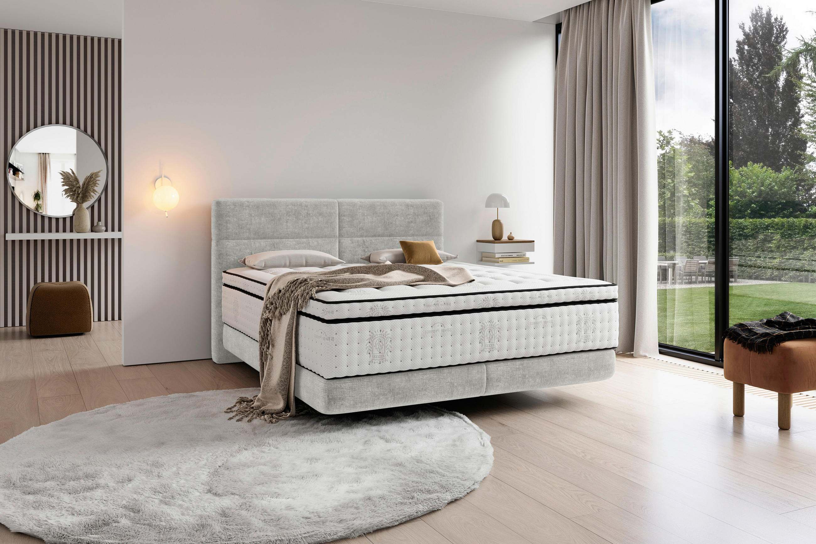 BOXSPRINGBETT 140/200 cm  in Hellgrau  - Hellgrau/Schwarz, Konventionell, Holz/Textil (140/200cm) - Esposa