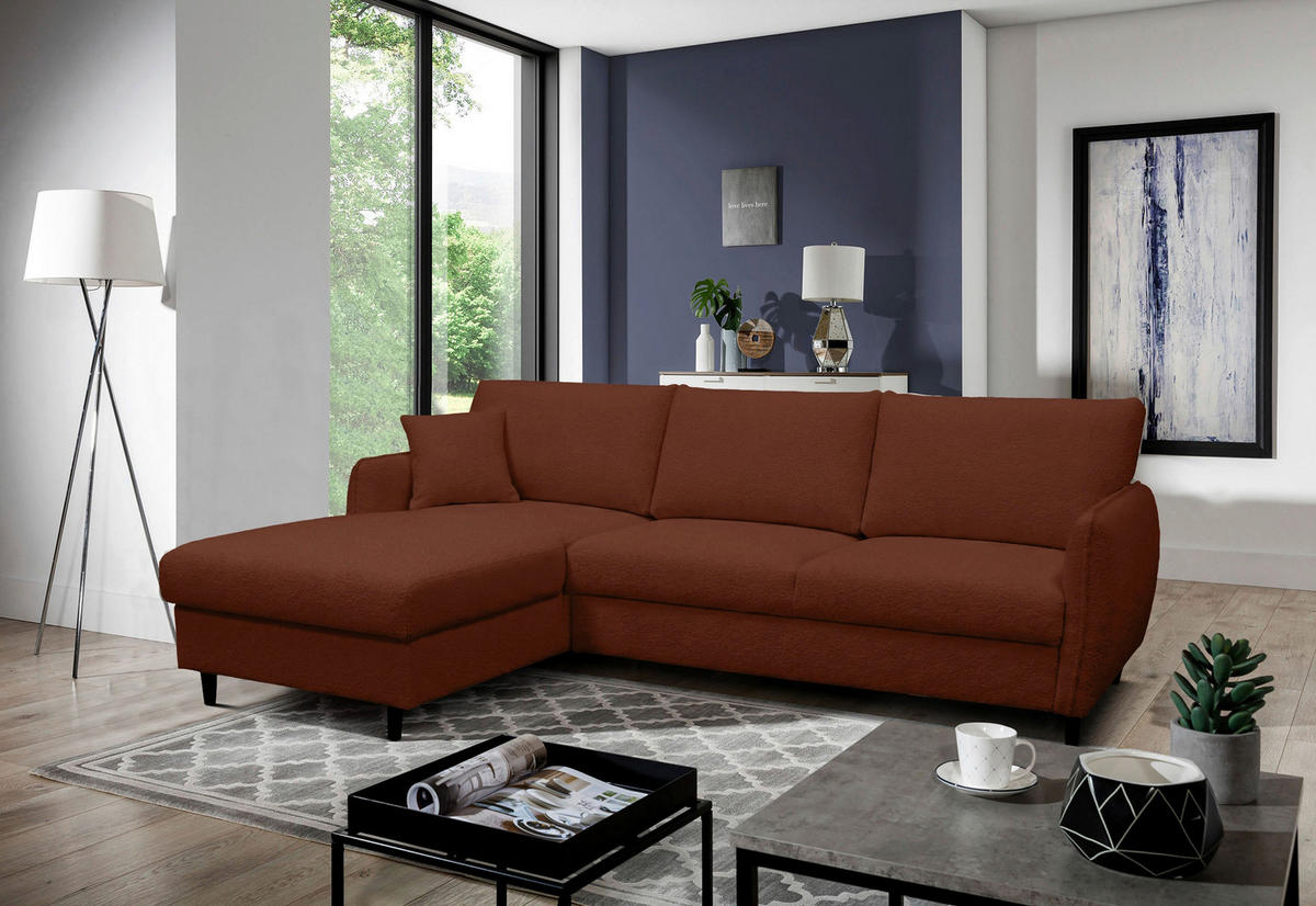 ECKSOFA LAPIT Rot Chenille Zierkissen, Rückenkissen, Bettkasten  - Rot/Schwarz, Design, Holz/Textil (170/240cm) - MID.YOU