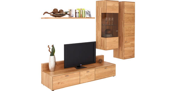 WOHNWAND in Eichefarben - Edelstahlfarben/Eichefarben, Natur, Glas/Holz (272,5/198,4/22-54,5cm) - Valnatura