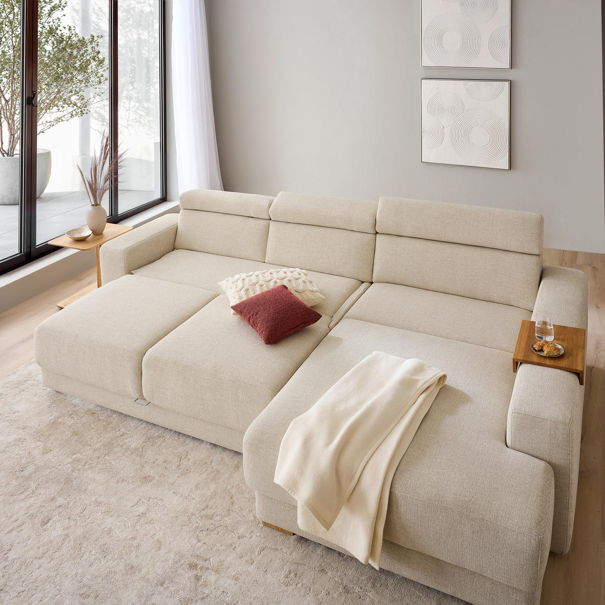 ECKSOFA Naturfarben Chenille  - Eichefarben/Naturfarben, Design, Textil (316/206cm) - Sedda