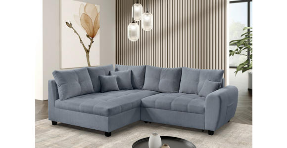 ECKSOFA  in Plüsch Blaugrau  - Blaugrau/Schwarz, KONVENTIONELL, Kunststoff/Textil (175/249cm) - Carryhome