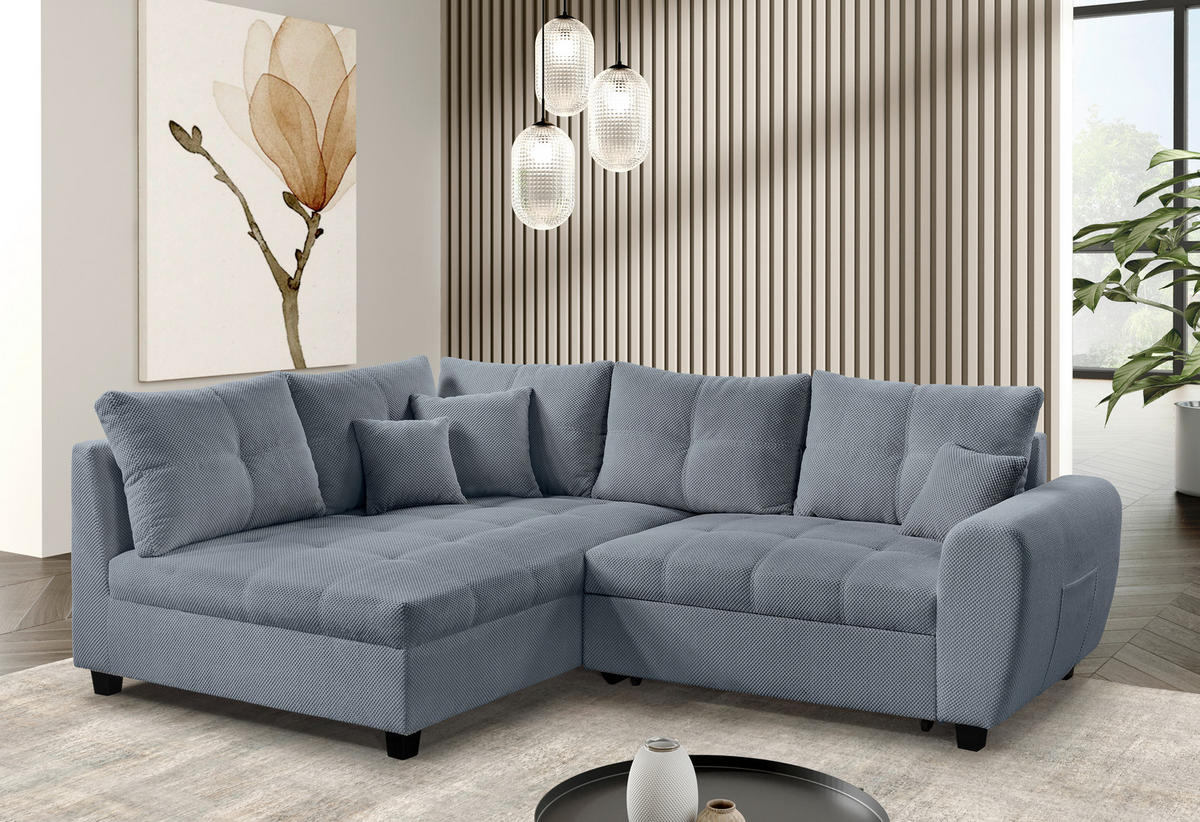 ECKSOFA Blaugrau Plüsch  - Blaugrau/Schwarz, KONVENTIONELL, Kunststoff/Textil (175/249cm) - Carryhome