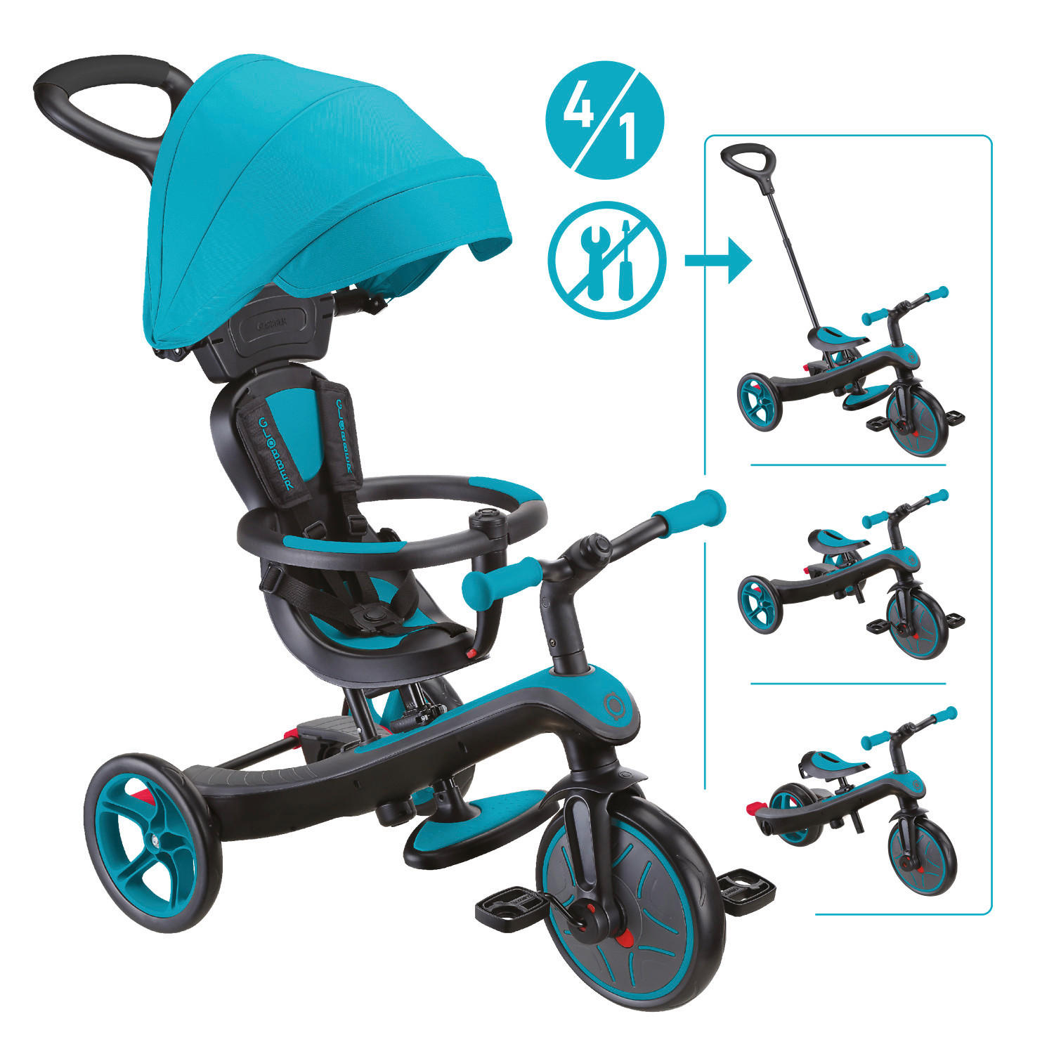 DREIRAD EXPLORER TRIKE 4in1  - Türkis, Basics, Kunststoff (95/47/97,5cm) - GLOBBER