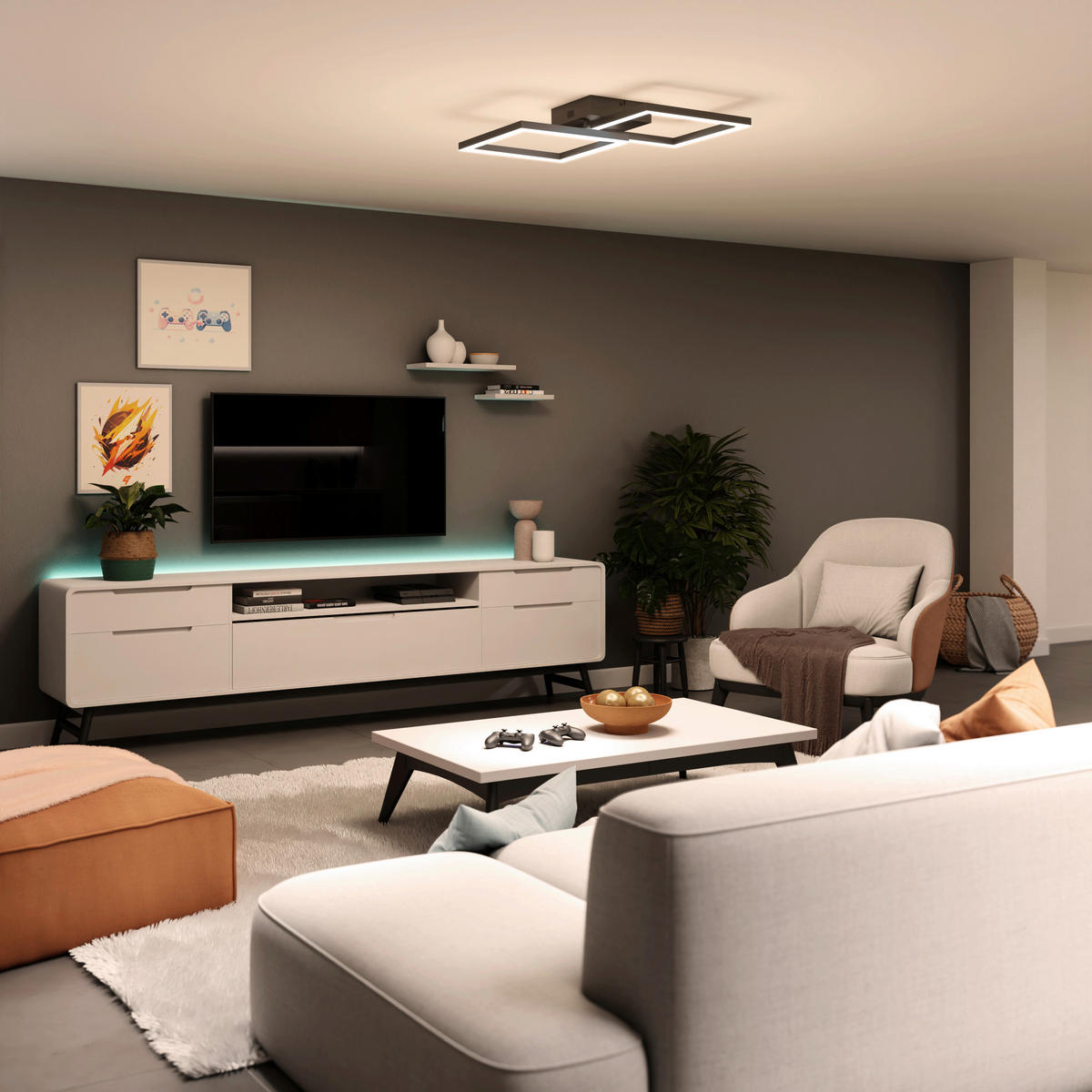 LED-DECKENLEUCHTE  Smart 44/7,8/44 cm   - Schwarz, Design, Metall (44/7,8/44cm) - Tint