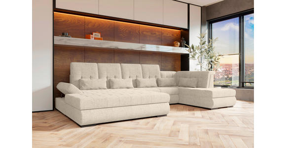 WOHNLANDSCHAFT  in Struktur Perlmutt  - Perlmutt/Schwarz, KONVENTIONELL, Kunststoff/Textil (191/363/212cm) - Carryhome