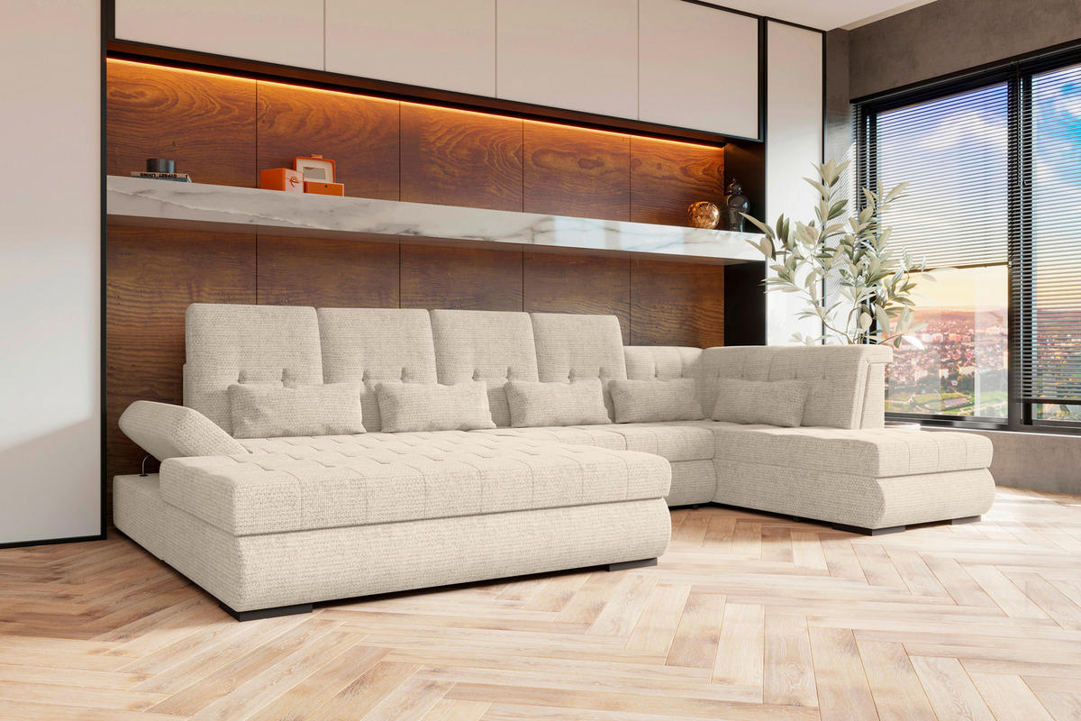 WOHNLANDSCHAFT Perlmutt Struktur  - Perlmutt/Schwarz, KONVENTIONELL, Kunststoff/Textil (212/358/222cm) - Carryhome