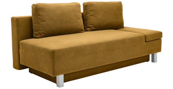 SCHLAFSOFA Flachgewebe Senfgelb - Chromfarben/Senfgelb, Design, Holz/Textil (205/77-93/99cm) - Novel