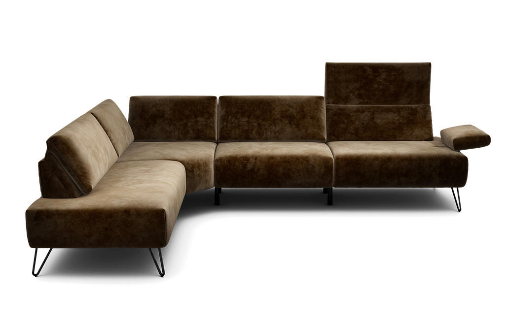 ECKSOFA Cosy Braun Samt  - Schwarz/Braun, Design, Textil/Metall (213/288-303cm) - SENSOO