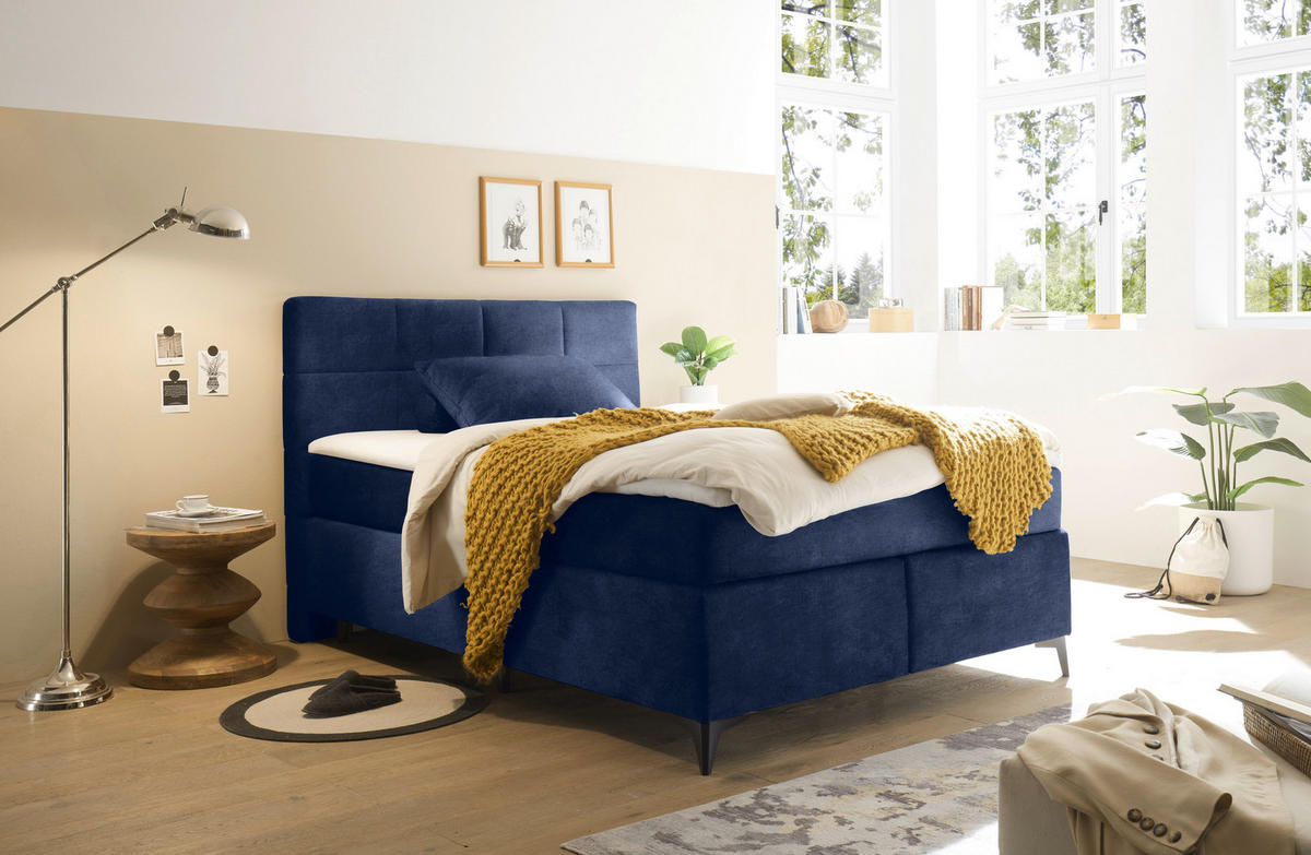BOXSPRINGBETT 140/200 cm  in Blau  - Blau/Schwarz, Design, Holzwerkstoff/Kunststoff (140/200cm) - Xora