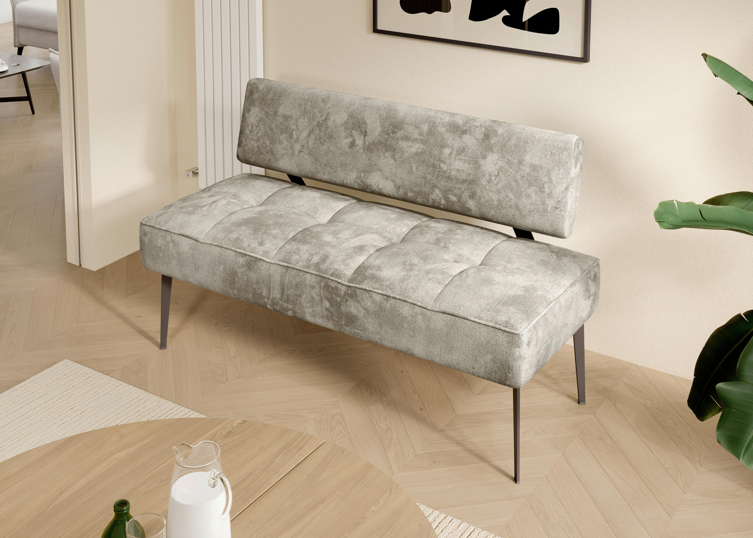 SITZBANK 162/90/65 cm Webstoff Taupe Metall  - Taupe/Schwarz, MODERN, Textil/Metall (162/90/65cm) - Welnova