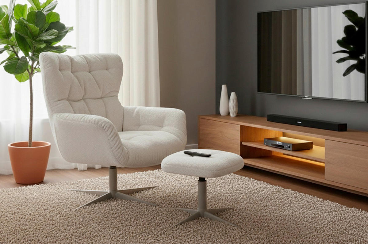 RELAXSESSELSET in Holz, Metall, Textil Creme  - Creme, MODERN, Holz/Textil (83/88/80cm) - MID.YOU