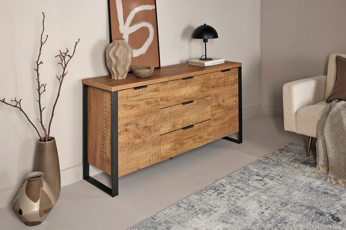 SIDEBOARD 150/76,2/39,5 cm  in Eichefarben  - Eichefarben/Anthrazit, Modern, Holzwerkstoff/Metall (150/76,2/39,5cm) - MID.YOU