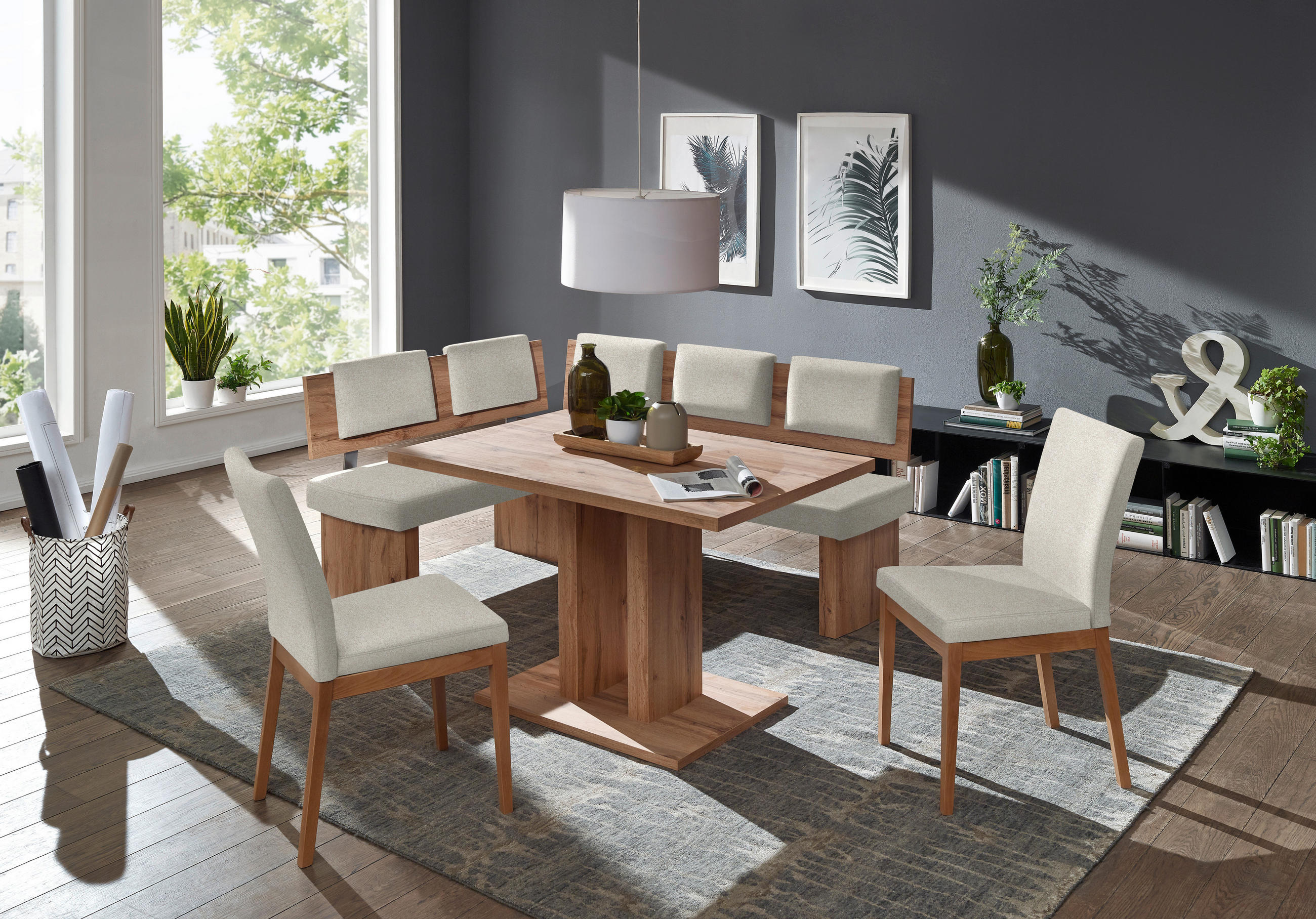 ECKBANK in Textil, Holzwerkstoff Eichefarben, Sandfarben  - Sandfarben/Eichefarben, Konventionell, Holzwerkstoff/Textil (125/165cm) - Cantus