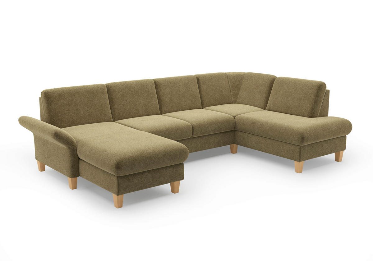 WOHNLANDSCHAFT Olivgrün Flachgewebe  - Eichefarben/Olivgrün, KONVENTIONELL, Holz/Textil (164/314/195cm) - Sit & More