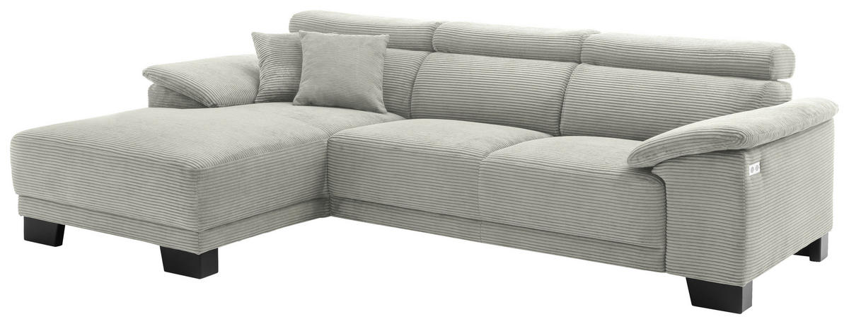 ECKSOFA in Cord Graubraun  174/270 cm  - Graubraun/Schwarz, Design, Holz/Textil (174/270cm) - Pure Home Lifestyle